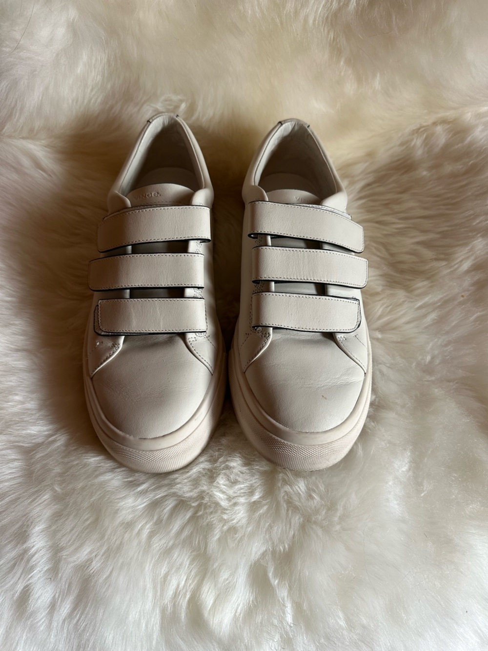 Vince White Triple-Strap Leather Sneakers